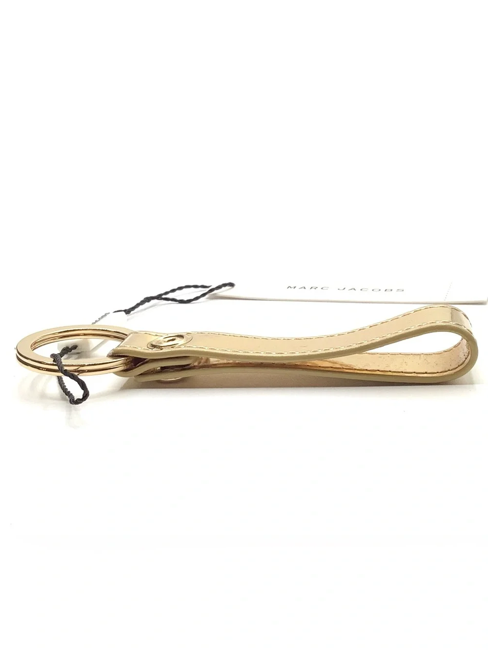 Marc Jacobs Metallic Gold Faux Leather Strap Key Ring - NWT